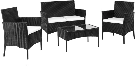 Karl Home 4-Piece Wicker Patio Conversation Set with White Cushions Deal