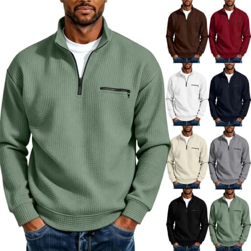 Mens Mock Neck Quarter Zip Fleece Pullover  Deal