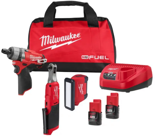 Milwaukee M12 3/8" High Speed Ratchet, Screwdriver & Rover Light w/ 2x 2Ah Batteries & Charger