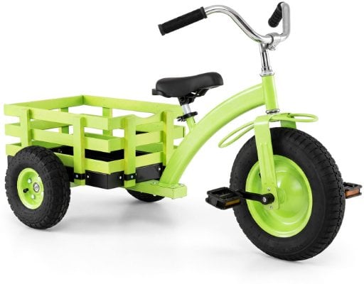 Costway Kids Tricycle with 15 Inch Inflatable Rubber Tires and Trailer