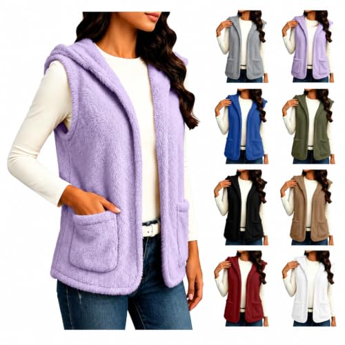 Hooded Open Front Fuzzy Fleece Vest Deal