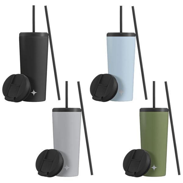 JoyJolt 24oz Vacuum Insulated Tumblers with Straw & Flip Lids 4-Pack Deal