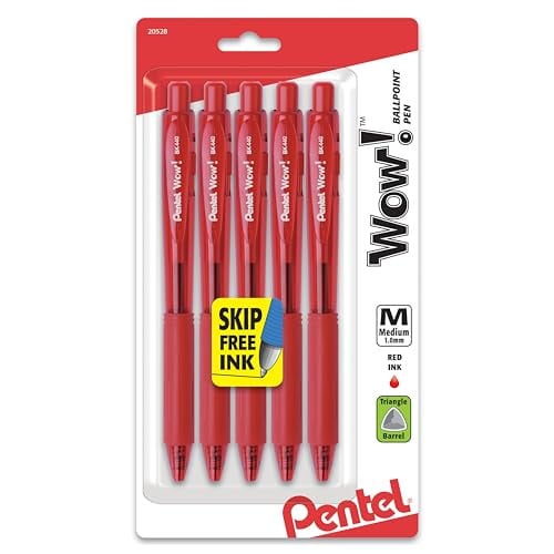 Pentel Wow! Retractable Ballpoint Pen 5-Pack (Red Ink)