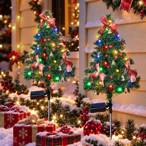  2-Pack 18" Solar Lighted Christmas Tree Yard Decor, Multicolored Deal