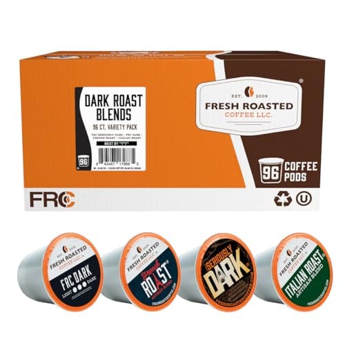 (Prime Deal) Fresh Roasted Coffee Dark Roast Blend Variety Pack K-Cup Pods 96 Count