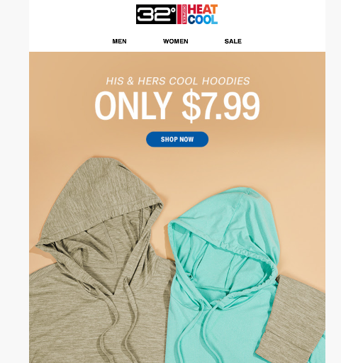 32 Degrees Cool Long Sleeve Hooded T-Shirts Deal