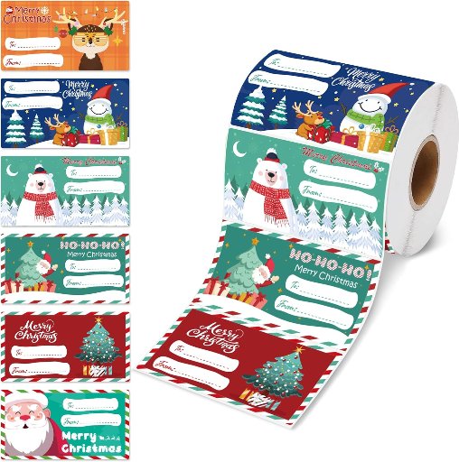 OHOME 500-Piece 2.95"x1.6" Self Adhesive Christmas Gift Tag Sticker Roll