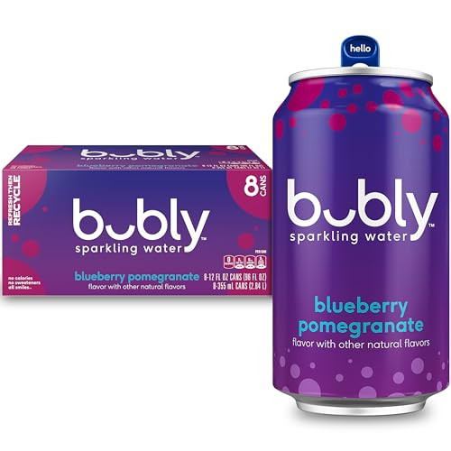 8 Pack of bubly Sparkling Water, Blueberry Pomegranate, 12 Fl. Oz. Cans