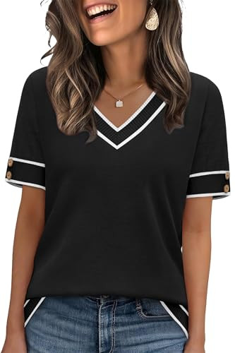  Short Sleeve Lightweight Knit Sweater with Buttons