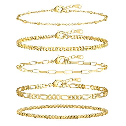 Adoyi Women's 6.8" 14K Gold Plated Stackable Bracelet Set
