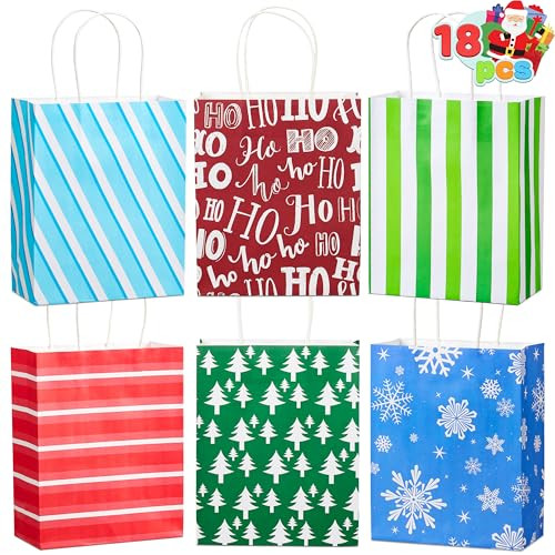 JOYIN 18-Pack Christmas Paper Gift Bags