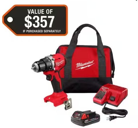 Milwaukee M18 18V Lithium-Ion Brushless Cordless 1/2 in. Compact Drill/Driver with One 2.0 Ah Battery Deal
