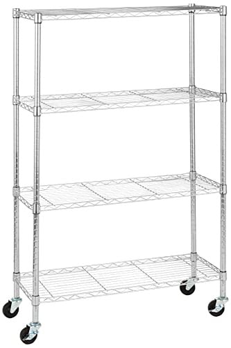Amazon Basics 4-Shelf Adjustable Heavy Duty Storage Shelving Unit with Wheels 36" x 14" x 57.8"