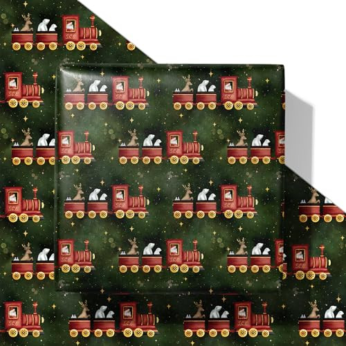 SaringSwoon Vintage Train Christmas Wrapping Paper