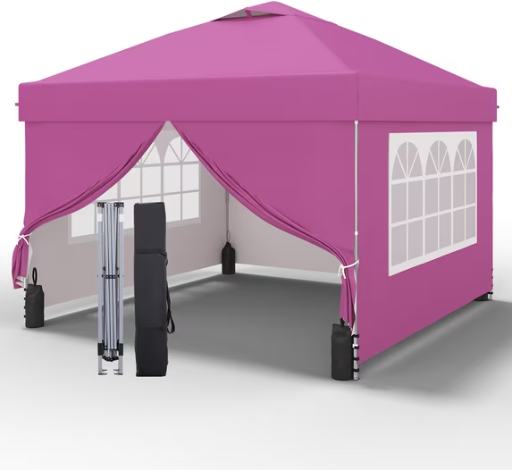 Ainfox 10'x10' Pop Up Canopy Tent 4 Removable Walls Windproof UV Shelter Outdoor, Pink Deal