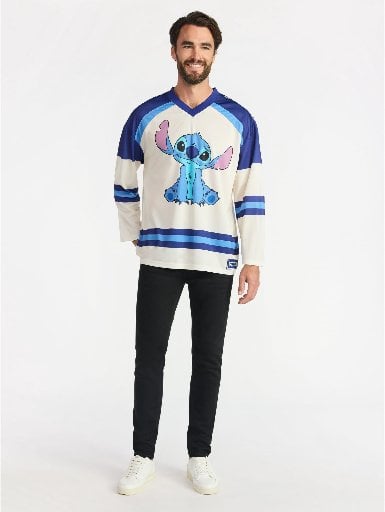 Disney Stitch Men's & Big Men's Long Sleeve Graphic Hockey Jersey Deal