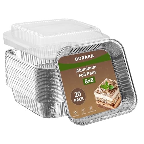 DORARA Square Aluminum Disposable Baking Pans w/ Lids 20-Pack 8" x 8" Deal