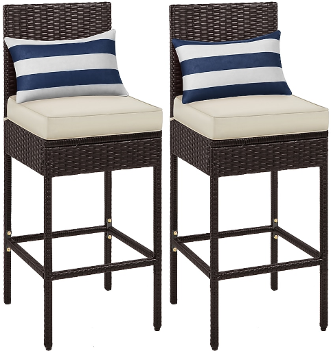 Yaheetech 17.5-in W 2-Brown/Beige Outdoor PE Rattan Bar Stools Deal
