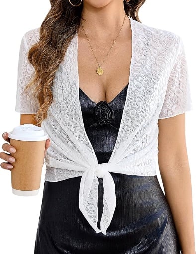 Totatuit Tie Front Shrugs Sheer Bolero Cropped Cardigan  Deal