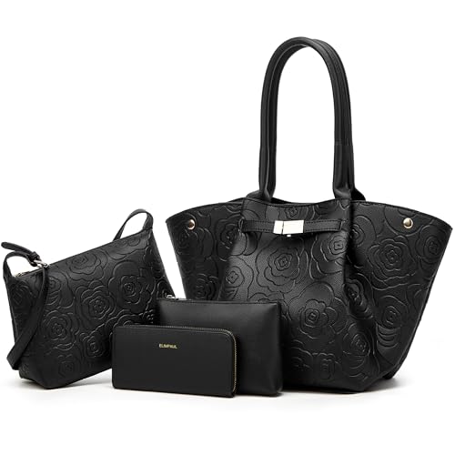 YTL Women's Floral Leather Vegan Handbag 4-Piece Set