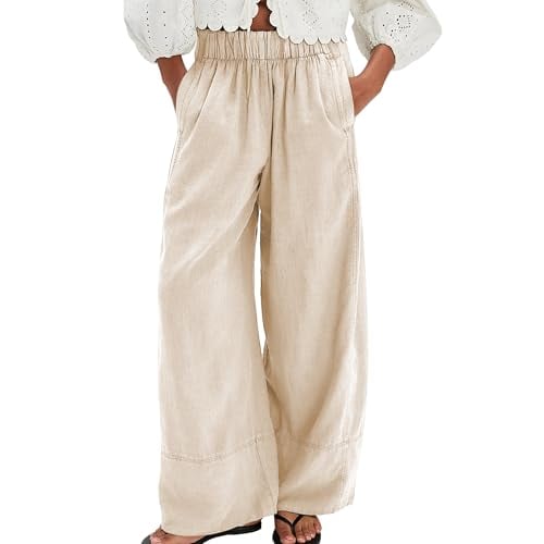 SeeLuNa Baggy Boho Casual Palazzo Pants Wide Leg Long Lounge Trousers with Pockets (Apricot, XS) Deal