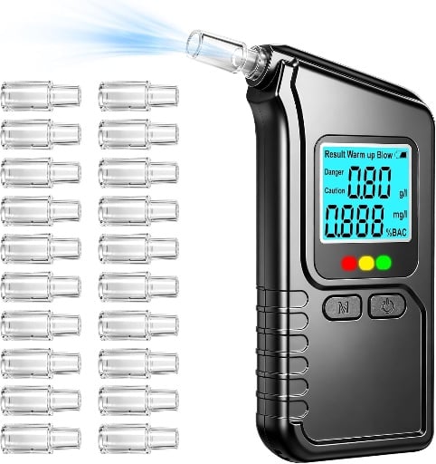 Portable Breathalyzer with Tri-Color LCD Alert and 20 Mouthpieces Deal