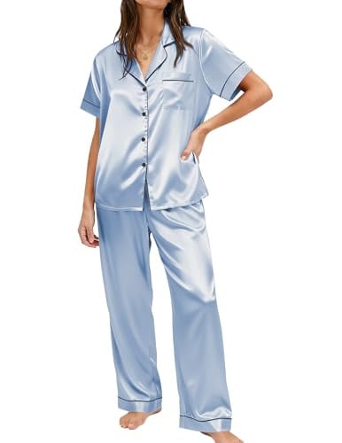 Ekouaer Silky Satin Pajamas Set Short Sleeve -2 Piece  Deal