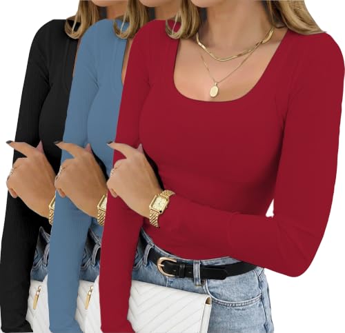 Ardazzl Long Sleeve Basic Ribbed Tops - 3 Pack Deal