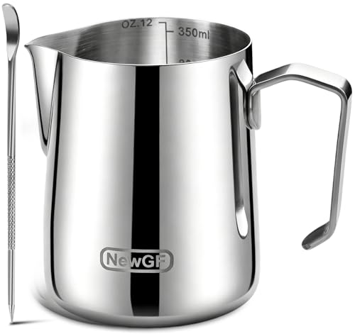 NewGF 12oz Stainless Steel Milk Frothing Pitcher for Latte Art