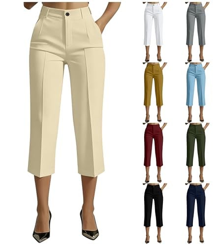 Casual High Waist Straight Leg Capri Pants   