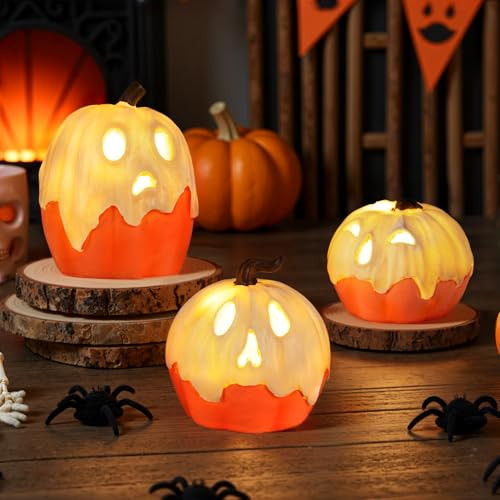 Light Up Ghost Pumpkin Decorations 3-Pack