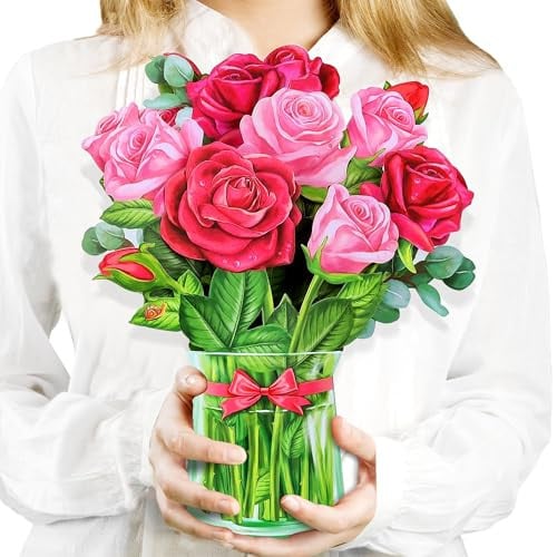 Airpark Mothers Day Gifts Card, 3D Pop Up Paper Flowers Bouquet 12'' Red Rose