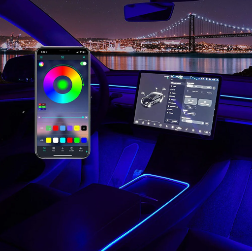 Neon Light Tubes Center Console RGB Interior LED Strip Lights for Tesla 2021 Model 3/Y