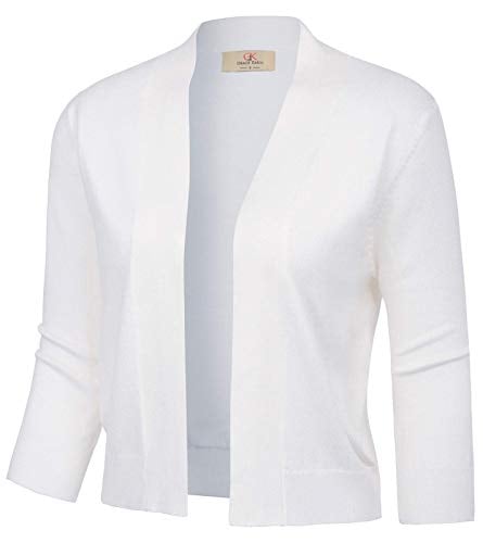 GRACE KARIN Womens White Summer Cardigan 3/4 Sleeve Open Front Shrug Sweaters Lightweight Bolero Jacket M Deal