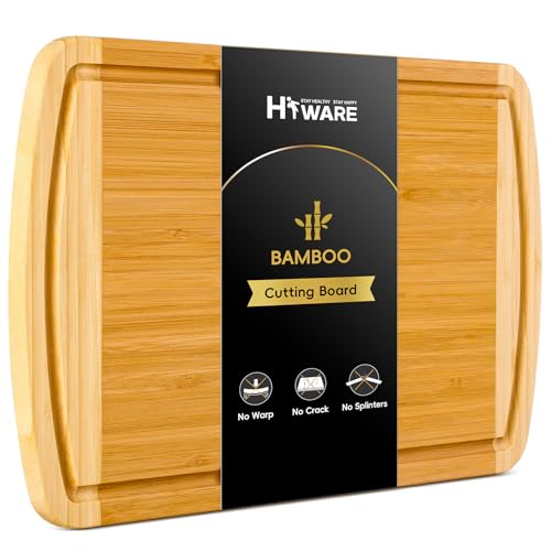 Hiware Large Bamboo Cutting Board w/ Juice Groove Side Handles 16" x 10"