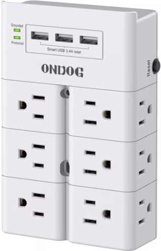 Ondog 12-Outlet Surge Protector Wall Tap with 3 USB Ports (White)