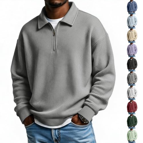 Long Sleeve Waffle Quarter-Zip Polo Pullover