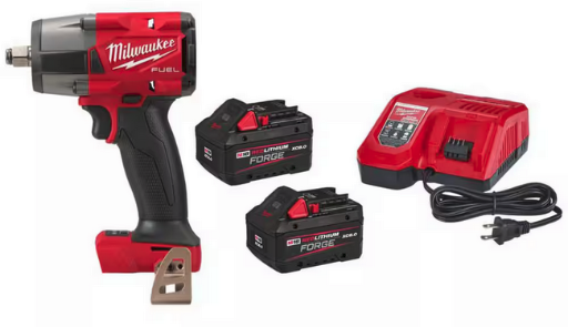 Milwaukee M18 FUEL Gen-2 18V Lithium-Ion Brushless Cordless Mid Torque 1/2 in. Impact Wrench w/ (2) FORGE 8.0 Ah Battery & Charger