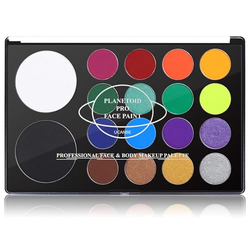 Face & Body Paint, SFX Makeup Palette w/ Extra Large White & Black Pan, 18 Colors