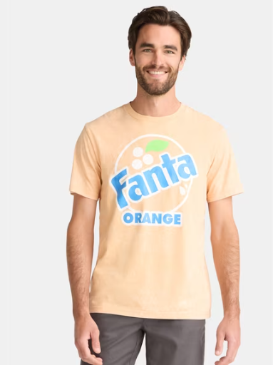 Fanta Men's and Big Men's Orange Graphic Short Sleeve Tee (M, L, 3XL)