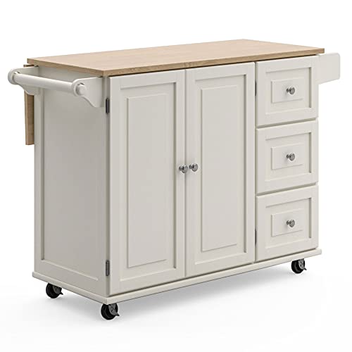 Homestyles Dolly Madison Off-White Mobile Kitchen Island Cart with Wood Drop Leaf Breakfast Bar Deal