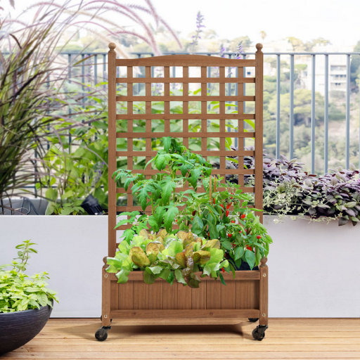 Allistir 50″ H Wood Planter Box with Trellis and Wheels Deal