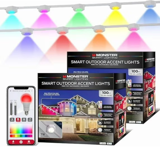 Monster Outdoor RGBIC & Multiwhite Permanent Outdoor LED Smart Lights 2-Pack 100ft Deal