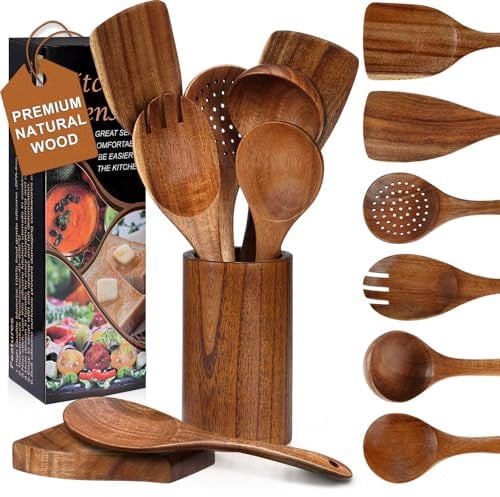8-Piece Teak Wooden Nonstick Cooking Utensils Set Deal