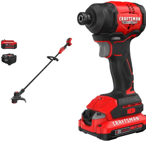 CRAFTSMAN V20 Brushless 13-in String Trimmer & 1/4-in Impact Driver Kit with 2.0 and 5.0 batteries Deal