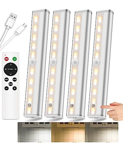 SZOKLED 4-Pack 20-LED Under Cabinet Rechargeable Lights w/ Remote