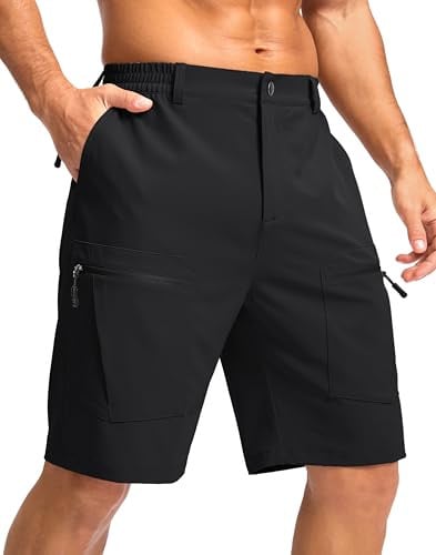 Pudolla Men's 9" Lightweight Stretch Hiking Cargo Shorts w/ 5 Pockets