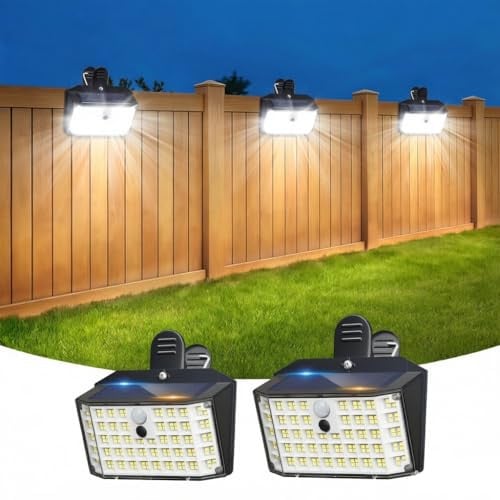 Lifengsoler Clip-On Solar Motion Sensor Security Lights (Black, 176-LED, 800LM) 2-Count Deal