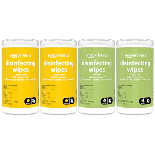 Amazon Basics Disinfecting Wipes, Lemon & Fresh Scent, 4 Pack, 340 Count