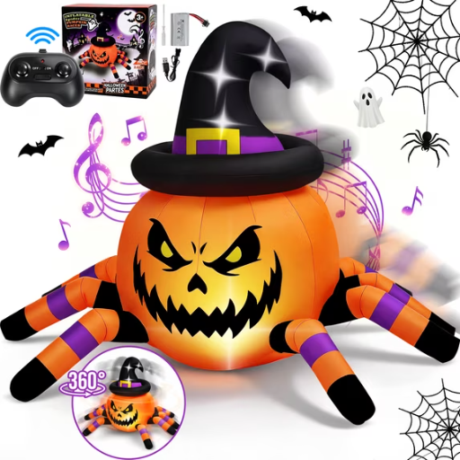 Firstness 2.6ft Halloween Inflatable Pumpkin Spider Car with Remote Control and LED Lights Deal